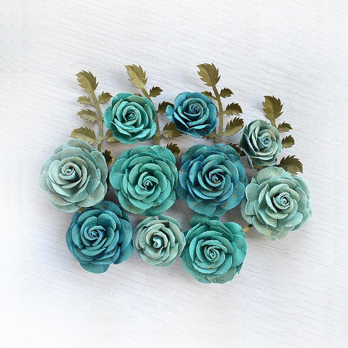 Pack of 3 - Whitney Paper Flowers 14/Pkg-Aqua Medley
